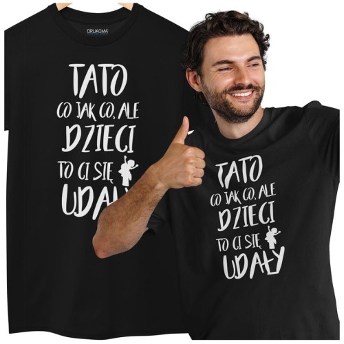 Koszulka dla TATY modny prezent na Dzień Ojca Stylowa koszulka  TATO CO JAK CO, ALE DZIECI CI SIĘ UDAŁY  kolor czarny