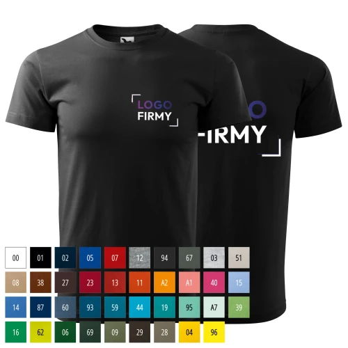 Koszulka czarna z krótkim rękawem z logo na sercu i plecach unisex z nadrukiem logo firmy 200g HEAVY NEW 137 koszulka krótki rękaw WSZYSTKIE KOLORY 