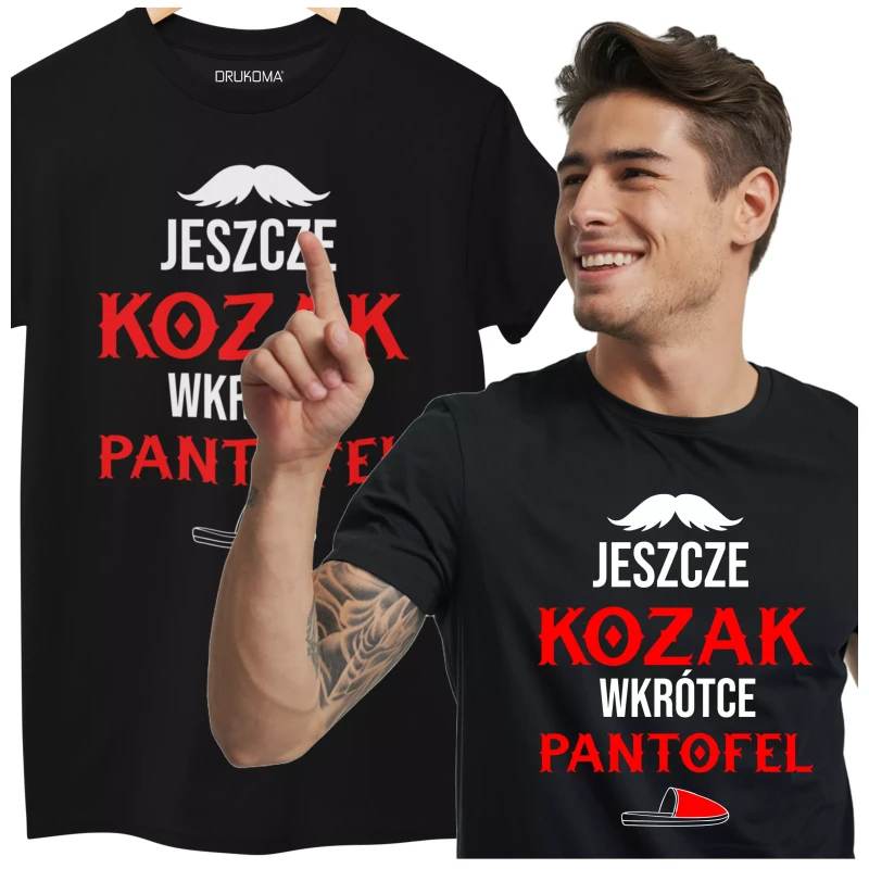 Koszulka na prezent dla przyszłej Pary Młodej z napisem Jeszcze kozak wkrótce pantofel (5).webp