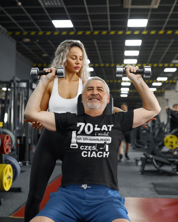 Koszulka na prezent 70 lat urodziny na siedemdziesiątkę 70 lat i nadal na oryginalnych częściach sito (3).jpg