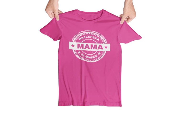 Koszulka dla Mamy na Dzień Mamy prezent z kubkiem i napisem Najlepsza mama na świecie, wspaniała, inteligentna, zabawna, opiekuńcza różowa (3).jpg