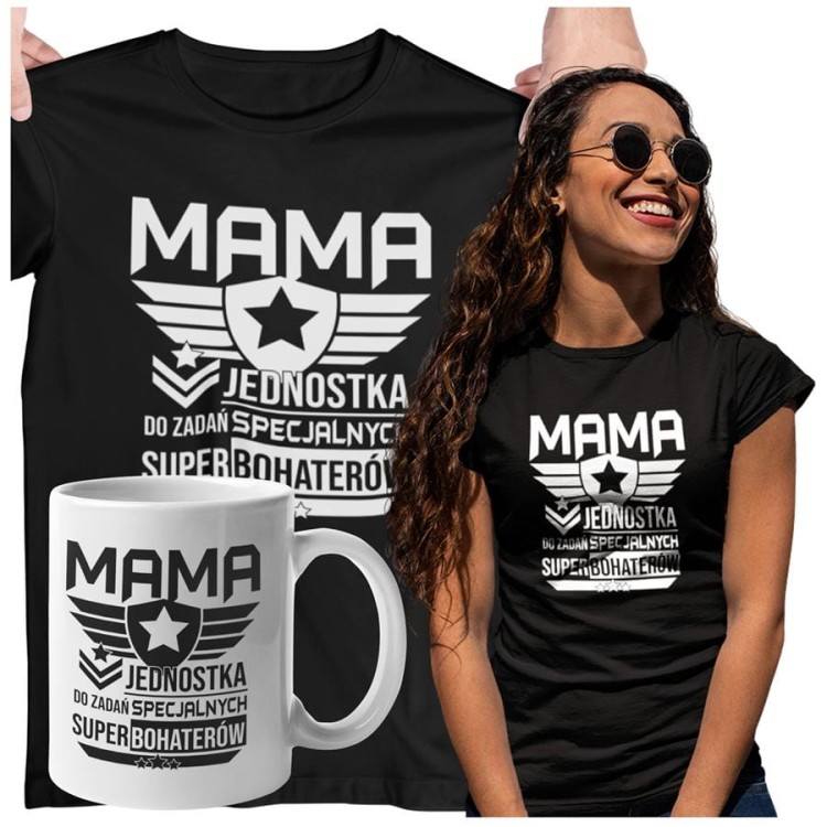 Koszulka dla Mamy na Dzień Mamy zestaw z kubkiem Mama jednostka do zadań specjalnych super bohaterów czarny (2).jpg