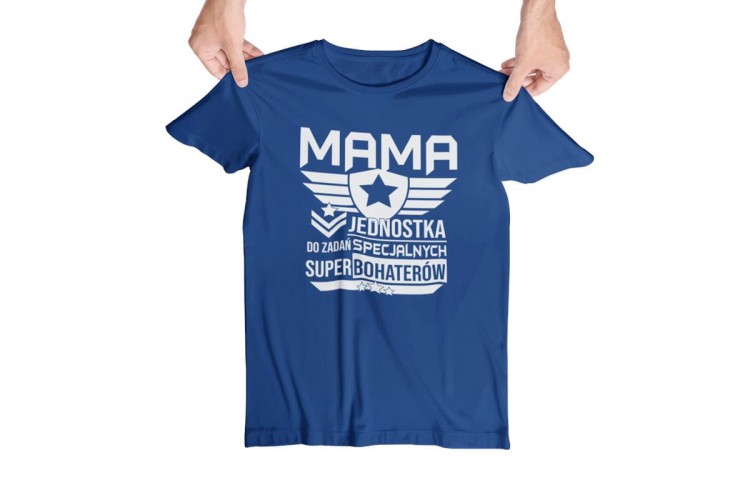 Koszulka dla Mamy na Dzień Mamy zestaw z kubkiem i nadrukiem Mama jednostka do zadań specjalnych super bohaterów granatowy.jpg
