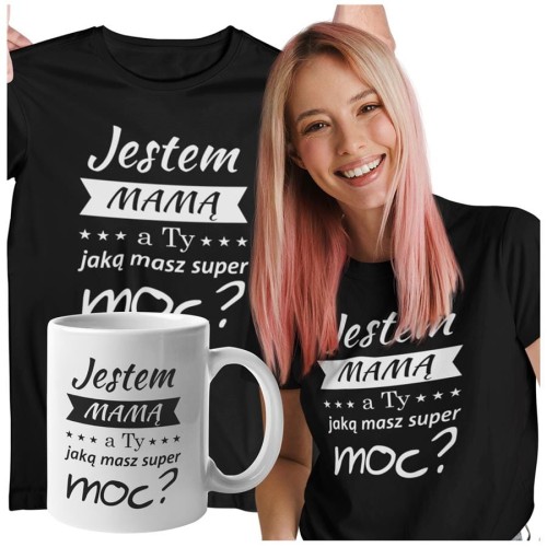 Koszulka dla Mamy na Dzień Mamy zestaw z kubkiem i nadrukiem Jestem mamą, a ty jaką masz super moc kolor czarny (2).jpg