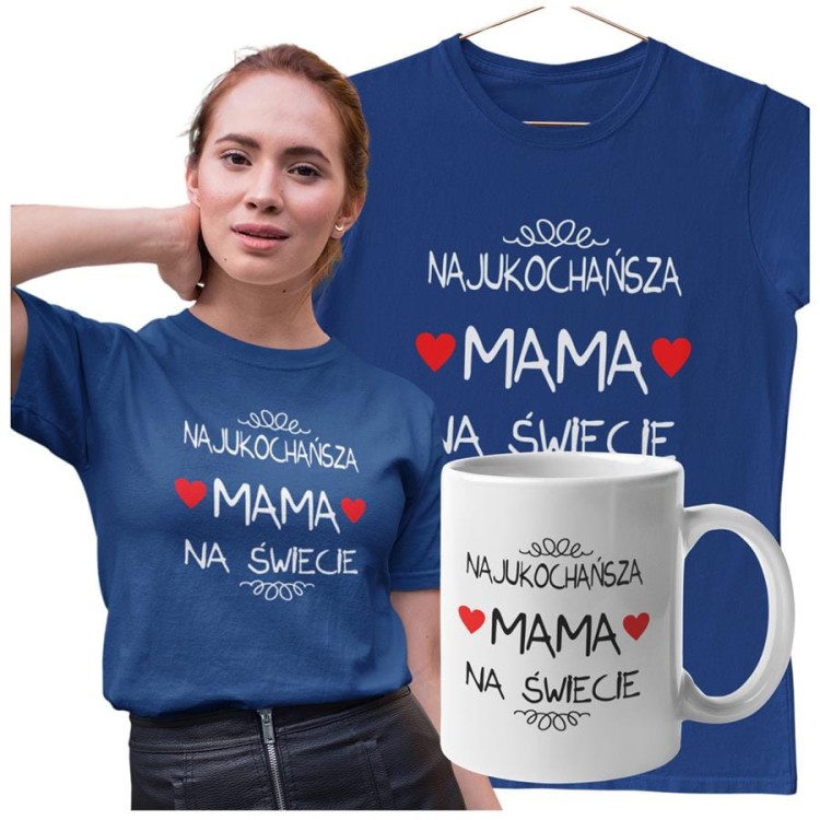 Koszulka dla Mamy na Dzień Mamy zestaw z kubkiem i nadrukiem Najukochańsza mama na świecie kolor granatowy (3).jpg