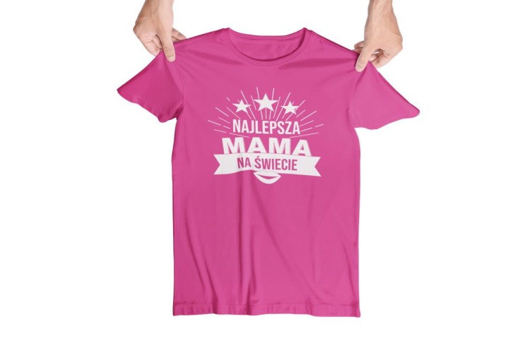 Koszulka dla Mamy na Dzień Mamy zestaw z kubkiem z nadrukiem Najlepsza mama na świecie kolor różowy