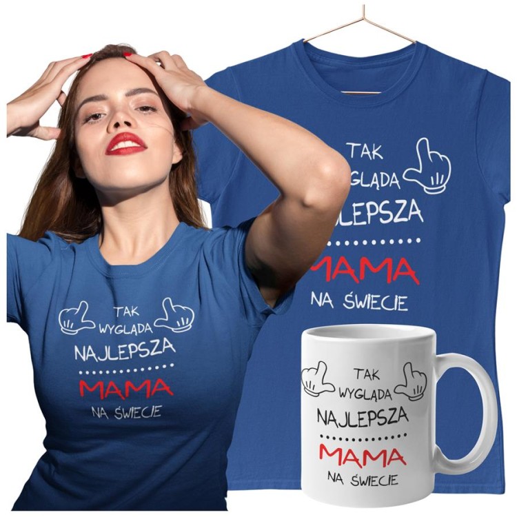 Koszulka dla Mamy na Dzień Mamy zestaw z kubkiem z nadrukiem Tak wygląda najlepsza mama na świecie kolor granatowy (3).jpg