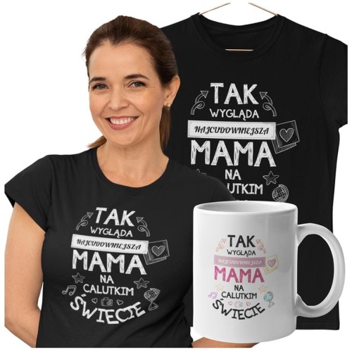 Koszulka dla Mamy na Dzień Mamy zestaw z kubkiem z nadrukiem Tak wygląda najcudowniejsza mama na calutkim świecie kolor czarny (2).jpg