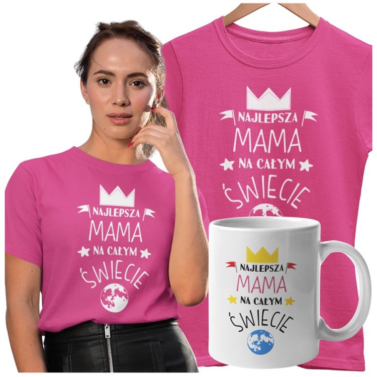Koszulka dla Mamy na Dzień Mamy zestaw z kubkiem z nadrukiem najlepsza mama na całym świecie kolor różowy (2).jpg