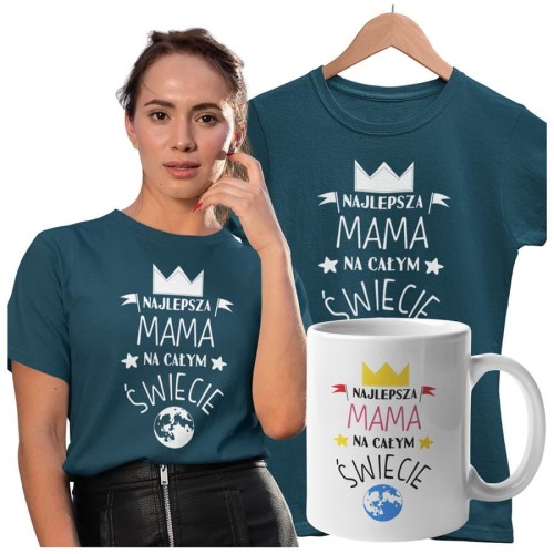 Koszulka dla Mamy na Dzień Mamy zestaw z kubkiem z nadrukiem najlepsza mama na całym świecie kolor petrol blue (2).jpg