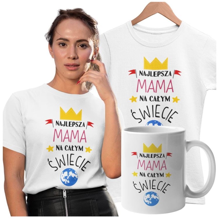Koszulka dla Mamy na Dzień Mamy zestaw z kubkiem z nadrukiem najlepsza mama na całym świecie kolor biały (2).jpg