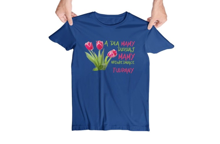 Koszulka dla Mamy na Dzień Mamy zestaw z kubkiem z nadrukiem A dla mamy dzisiaj mamy niewiędnące tulipany kolor granatow (4).jpg