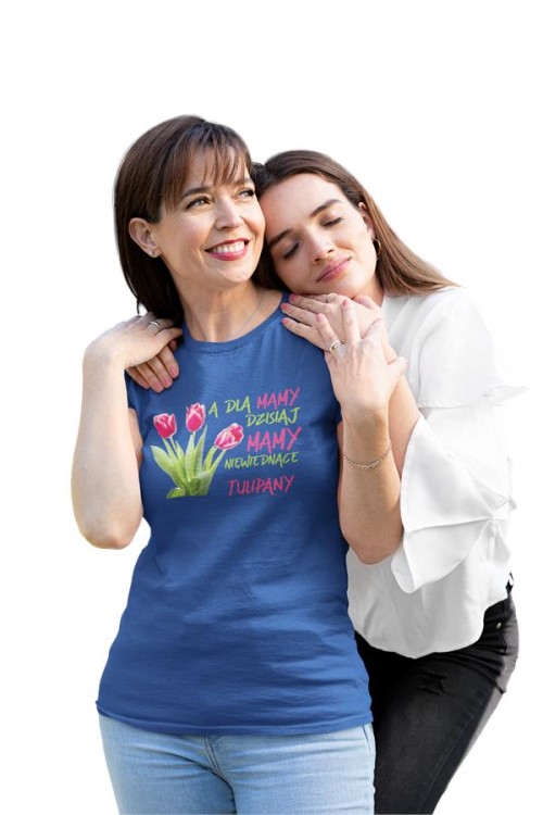 Koszulka dla Mamy na Dzień Mamy zestaw z kubkiem z nadrukiem A dla mamy dzisiaj mamy niewiędnące tulipany kolor granatow (5).jpg