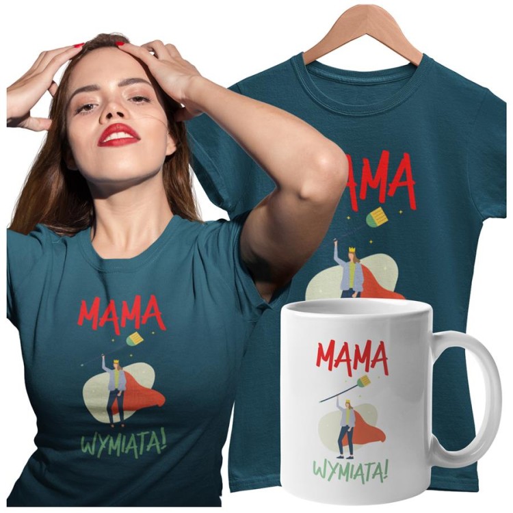 Koszulka dla Mamy na Dzień Mamy zestaw z kubkiem z nadrukiem mama wymiata kolor petrol blue (7).jpg