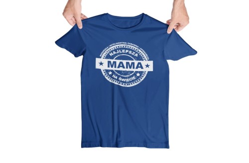 Koszulka dla Mamy na Dzień Mamy prezent z kubkiem i napisem Najlepsza mama na świecie, wspaniała, inteligentna, zabawna, opiekuńcza granatowa