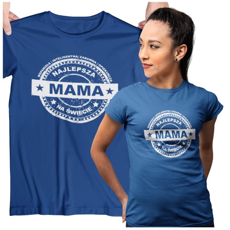 Koszulka dla Mamy na Dzień Mamy prezent z napisem Najlepsza mama na świecie, wspaniała, inteligentna, zabawna, opiekuńcza granatowa.jpg
