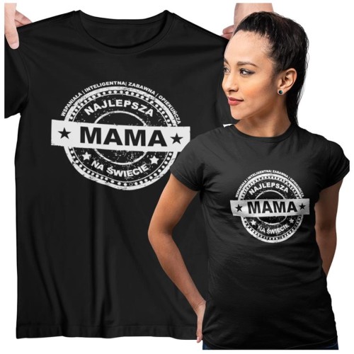 Koszulka dla Mamy na Dzień Mamy prezent i napisem Najlepsza mama na świecie, wspaniała, inteligentna, zabawna, opiekuńcza kolor czarny2.jpg