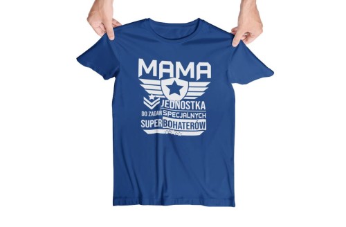 Koszulka dla Mamy na Dzień Mamy zestaw z kubkiem i nadrukiem Mama jednostka do zadań specjalnych super bohaterów granatowy.jpg