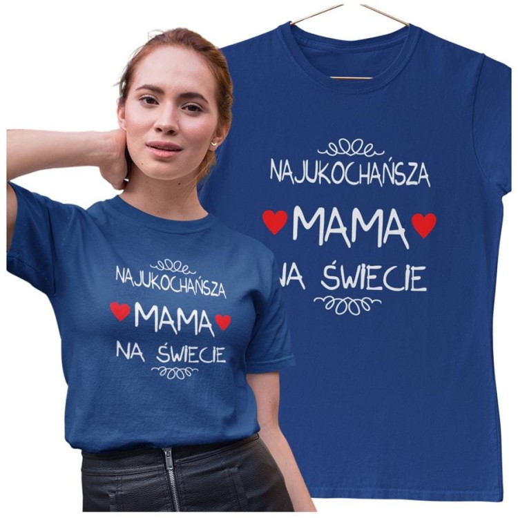 Koszulka dla Mamy na Dzień Mamy z nadrukiem Najukochańsza mama na świecie kolor granatowy5.jpg