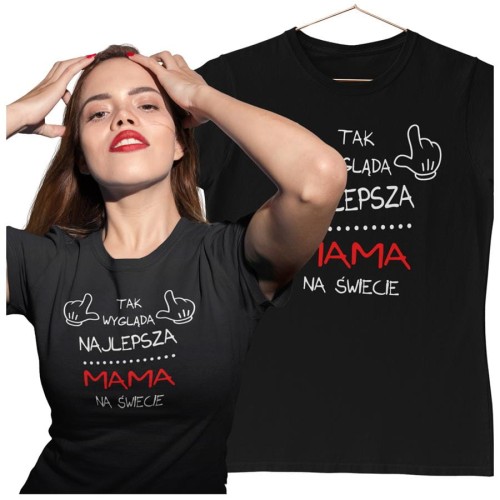 Koszulka dla Mamy na Dzień Mamy z nadrukiem Tak wygląda najlepsza mama na świecie kolor czarny.jpg