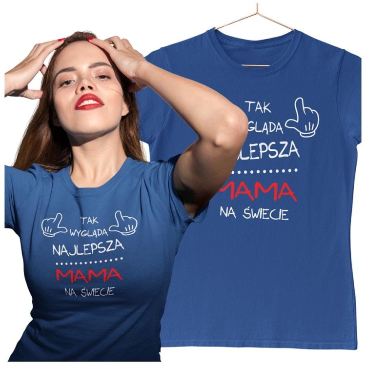Koszulka dla Mamy na Dzień Mamy z nadrukiem Tak wygląda najlepsza mama na świecie kolor granatowy.jpg