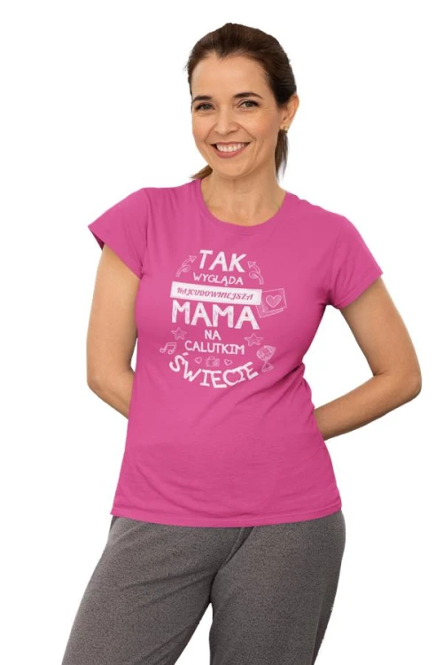 Koszulka dla Mamy na Dzień Mamy zestaw z kubkiem z nadrukiem Tak wygląda najcudowniejsza mama na calutkim świecie kolor różowy (7).jpg