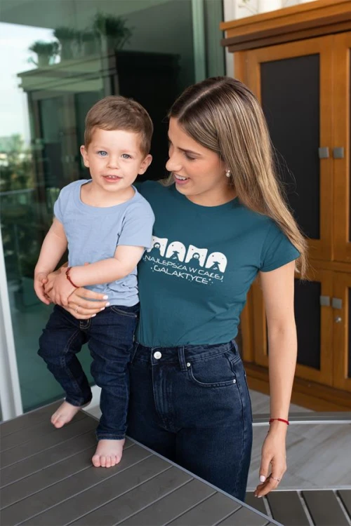 Koszulka dla Mamy na Dzień Mamy zestaw z kubkiem z nadrukiem MAMA najlepsza w całej galaktyce kolor petrol blue (5).jpg