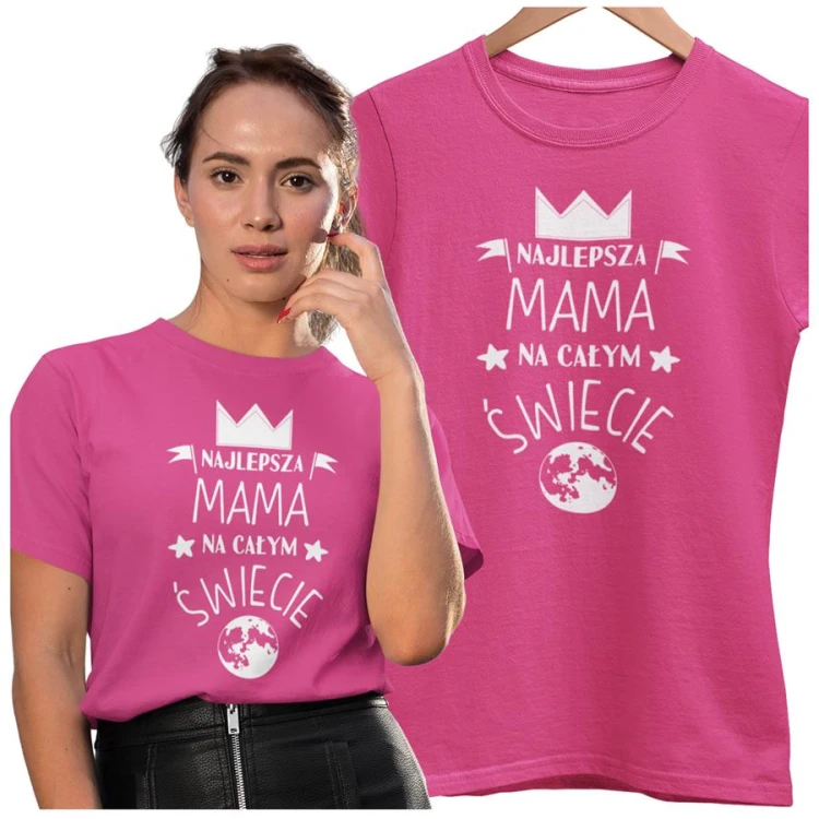 Koszulka dla Mamy na Dzień Mamy z nadrukiem najlepsza mama na całym świecie kolor różowy.jpg