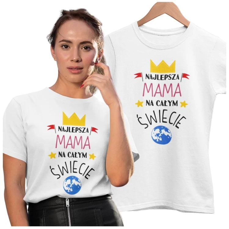 Koszulka dla Mamy na Dzień Mamy z nadrukiem najlepsza mama na całym świecie kolor biały.jpg