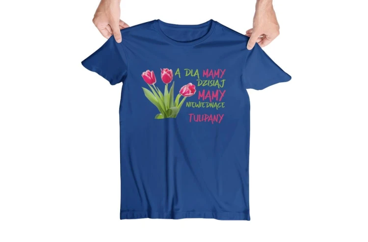 Koszulka dla Mamy na Dzień Mamy zestaw z kubkiem z nadrukiem A dla mamy dzisiaj mamy niewiędnące tulipany kolor granatow (4).jpg