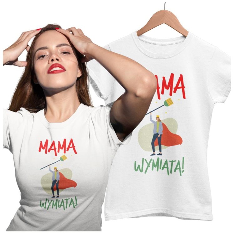 Koszulka dla Mamy na Dzień Mamy z nadrukiem mama wymiata kolor biały.jpg