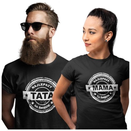 Koszulka dla Mamy i Taty na Dzień Matki i Ojca z napisem Najlepsza Mama na świecie i Najlepszy Tata na świecie w kolorze czarnym.jpg
