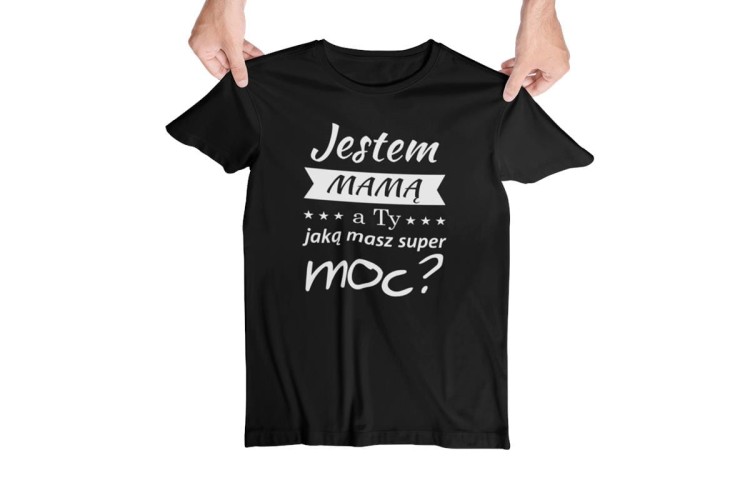 Koszulka dla Mamy na Dzień Mamy zestaw z kubkiem i nadrukiem Jestem mamą, a ty jaką masz super moc kolor czarny (3).jpg
