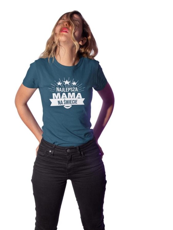 Koszulka dla Mamy na Dzień Mamy zestaw z kubkiem i nadrukiem Najlepsza mama na świecie kolor petrol blue (3).jpg
