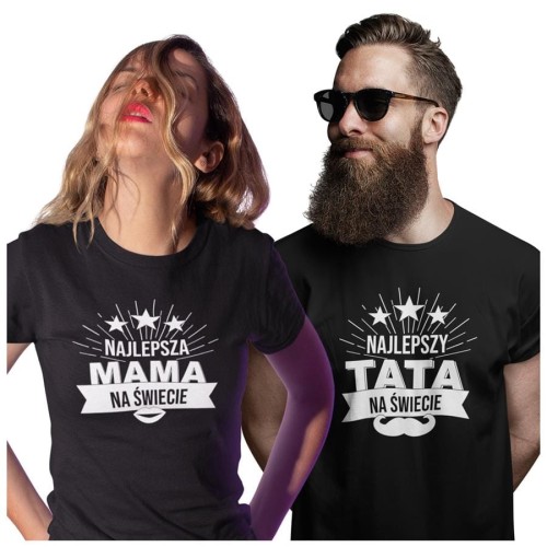 Koszulka dla Mamy i Taty na Dzień Matki i Ojca z napisem Najlepsza mama na świecie i Najlepszy tata na świecie w kolorze czarnym.jpg
