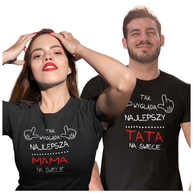 Koszulka dla Mamy i Taty na Dzień Matki i Ojca z napisem Tak wygląda najlepsza mama na świecie i Tak wygląda najlepszy tata na świecie w kolorze czarnym.jpg