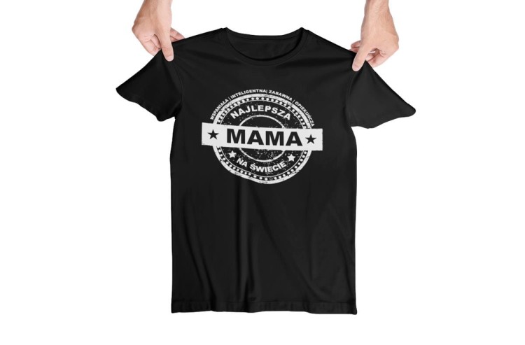 Koszulka dla Mamy na Dzień Mamy prezent z kubkiem i napisem Najlepsza mama na świecie, wspaniała, inteligentna, zabawna, opiekuńcza kolor czarny (3).jpg