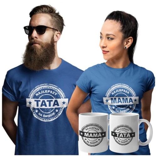 Koszulki dla Rodziców na Dzień Mamy i Taty zestaw z kubkami z napisem Najlepsza mama na świecie i Najlepszy tata na świecie w kolorze granatowym.jpg
