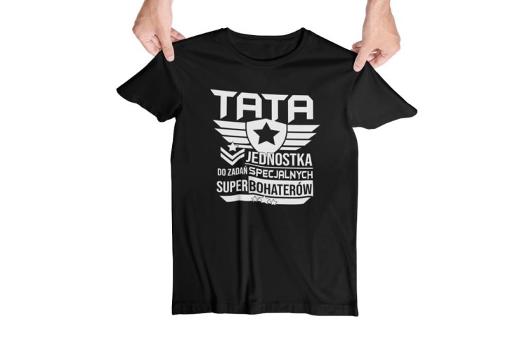 Koszulka dla Mamy i Taty na Dzień Matki i Ojca z napisem Mama jednostka do zadań specjalnych super bohaterów i Tata jednostka do zadań specjalnych super bohaterów w kolorze czarnym (1).jpg