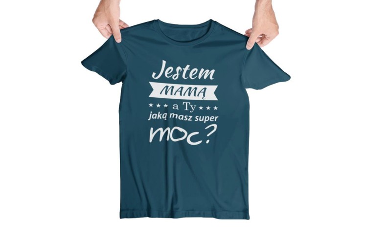 Koszulka dla Mamy i Taty na Dzień Matki i Ojca z napisem Jestem MAMĄ, a ty jaką masz super moc i Jestem TATĄ, a ty jaką masz super moc w kolorze petrol blue (2).jpg