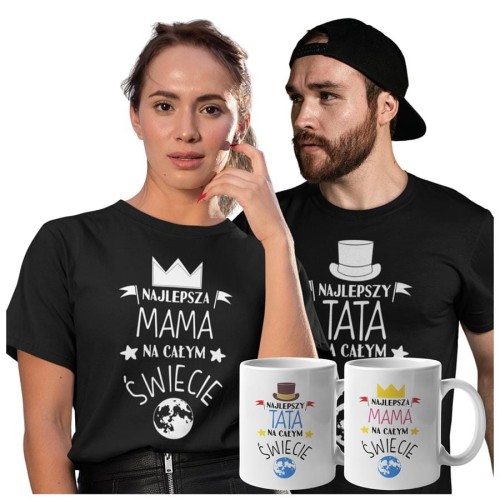 Koszulki dla Rodziców na Dzień Mamy i Taty zestaw z kubkami z napisem Najlepsza mama na całym świecie i Najlepszy tata na całym świecie w kolorze czarnym.jpg