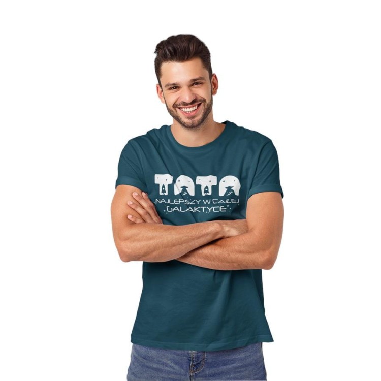 Koszulki dla Rodziców na Dzień Mamy i Taty zestaw z kubkami z napisem Mama najlepsza w całej galaktyce i Tata najlepszy w całej galaktyce w kolorze petrol blue (2).jpg