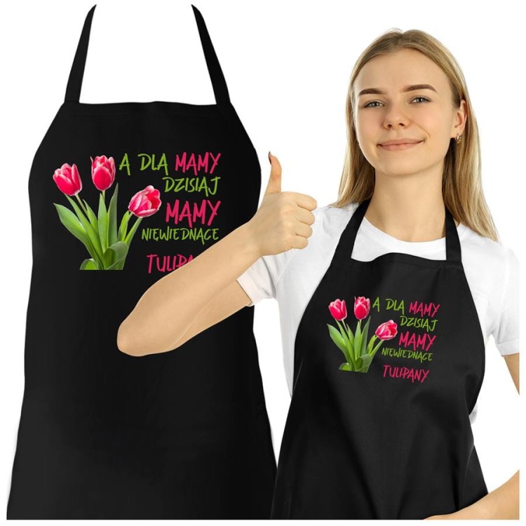 Fartuch dla Mamy na prezent na Dzień Matki z napisem A dla mamy dzisiaj mamy niewiędnące tulipany  (2).jpg