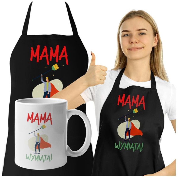Fartuch z kubkiem dla Mamy na prezent na Dzień Matki z napisem Mama wymiata!.jpg