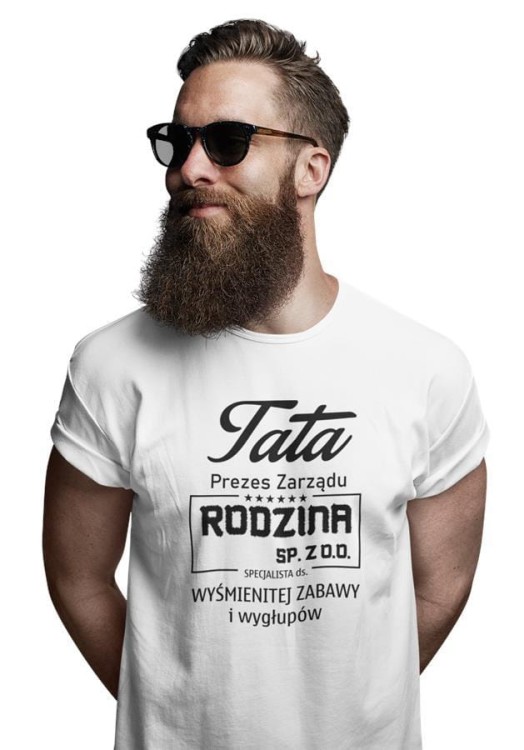 Koszulka dla TATY modny prezent na Dzień Ojca Stylowa koszulka  Tata Prezes Zarządu Rodzina SP. ZO.O. specjalista ds. wyśmienitej zabawy i wygłupów kolor biały (3).jpg