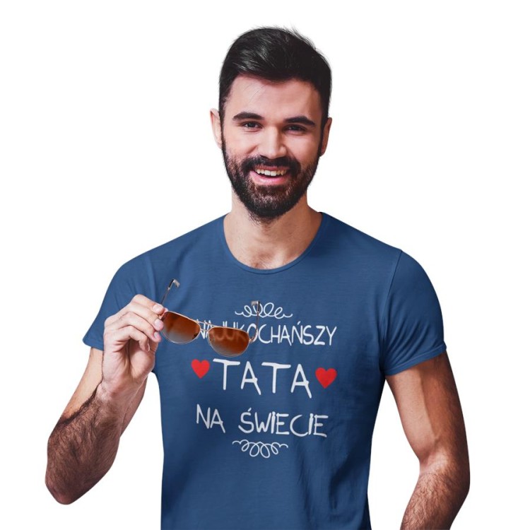 Koszulka dla TATY modny prezent na Dzień Ojca Stylowa koszulka Najukochańszy TATA na świecie kolor granatowy (3).jpg
