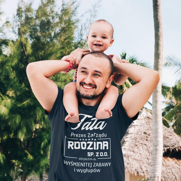 Koszulka dla TATY modny prezent na Dzień Ojca Stylowa koszulka  Tata Prezes Zarządu Rodzina SP. ZO.O. specjalista ds. wyśmienitej zabawy i wygłupów kolor petrol blue (4).jpg