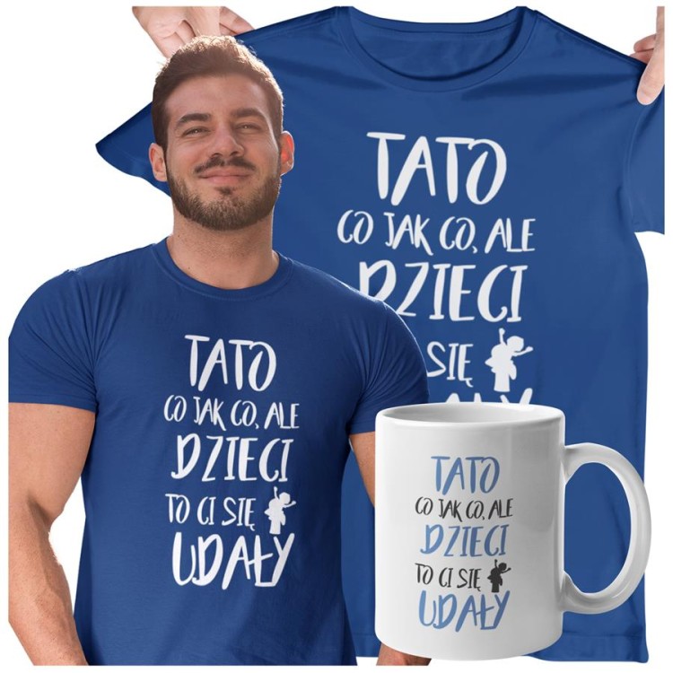 Koszulka dla taty wraz z kubkiem TATO CO JAK CO, ALE DZIECI CI SIĘ UDAŁY kolor granatowy.jpg