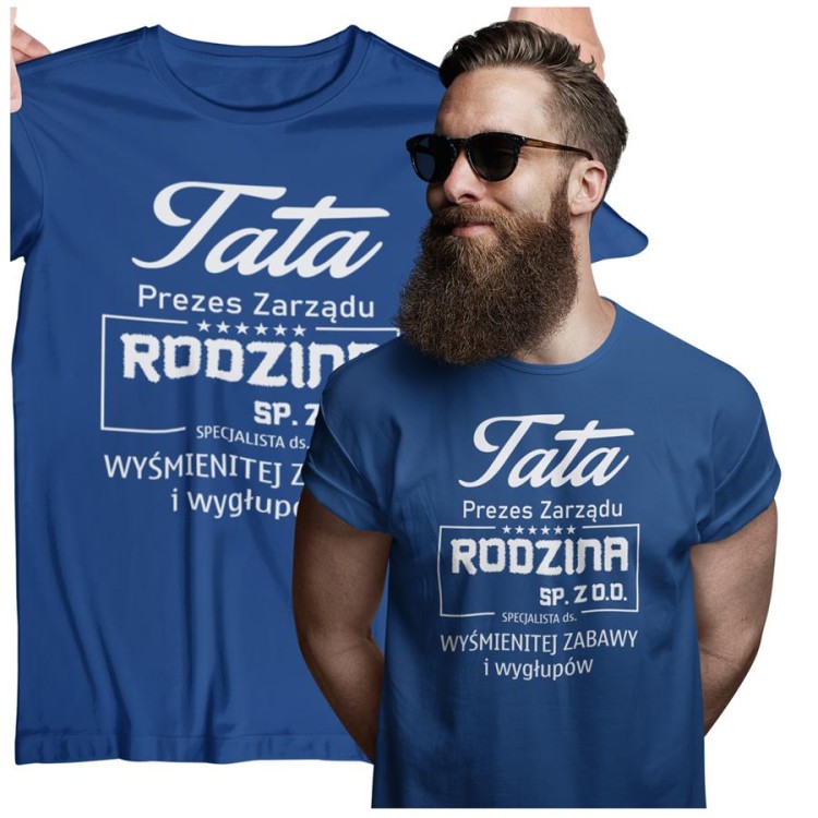 Koszulka dla TATY modny prezent na Dzień Ojca Stylowa koszulka  Tata Prezes Zarządu Rodzina SP. ZO.O. specjalista ds. wyśmienitej zabawy i wygłupów kolor granatowy (1).jpg