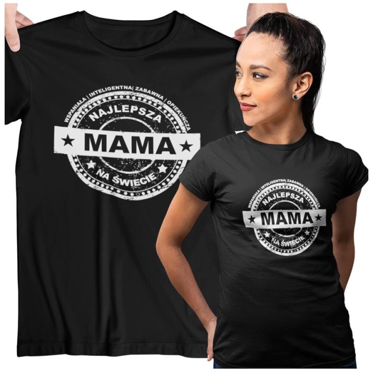 Koszulka dla Mamy na Dzień Mamy prezent i napisem Najlepsza mama na świecie, wspaniała, inteligentna, zabawna, opiekuńcza kolor czarny2.jpg